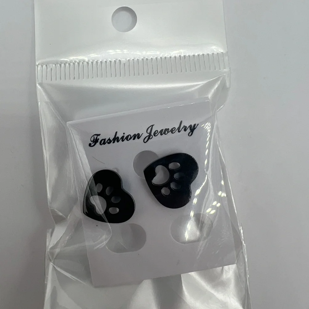 $2 Heart and paw print stainless steel stud earrings. New black. $2 if b… - Picture 5 of 16